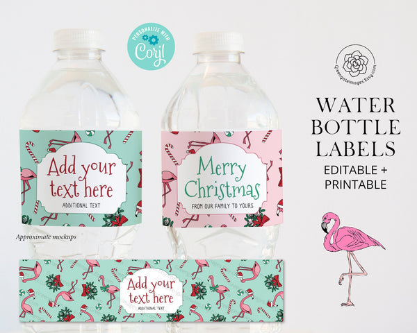 Christmas Flamingo Water Bottle Label 