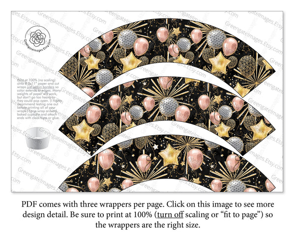 New Year's Cupcake Wrappers - Printable Digital Download by Greengate Images