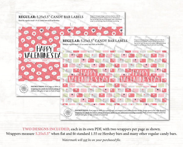 Valentine Candy Bar Wrappers - PRINTABLE Hershey bar wrapper, Happy Valentine's Day, pdf download, small gift idea, pink valentine wrappers