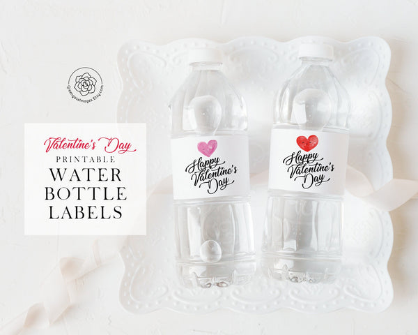 Valentine's Day Water Bottle Label - PRINTABLE 2x8.5" strips to wrap around water bottles. Happy Valentine's Day instant download.