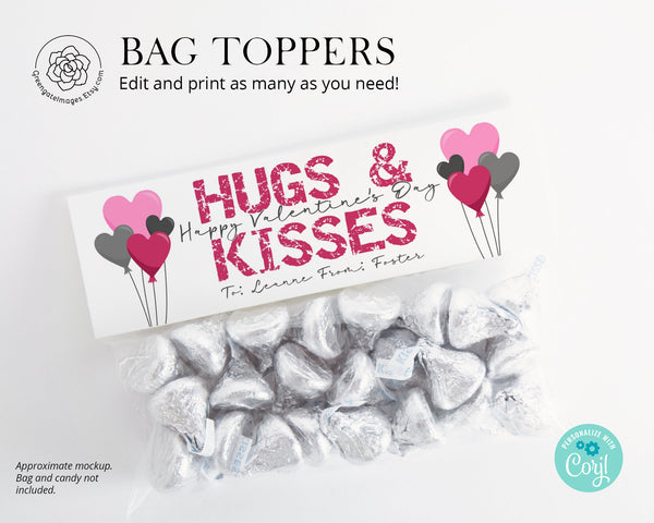 Valentine's Day Bag Toppers - PRINTABLE sandwich bag card, Ziplock Topper, Foldover Bag Label, goodie bag ideas, Snack Bag Topper, Corjl