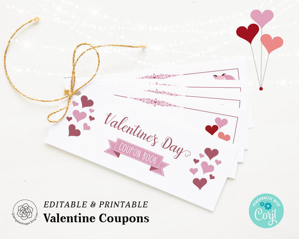 Valentine Coupon Template: Printable coupon book, editable coupons, diy tickets, candy alternative, treat coupons, love coupons, edit Corjl