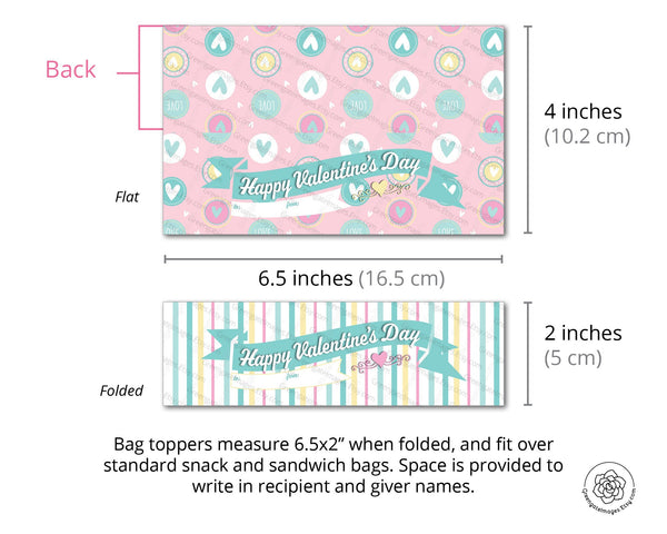 Valentine's Bag Toppers - PRINTABLE Ziplock Topper, Foldover Bag Label, Sandwich Bag Label, Snack Bag Topper, Valentine's Day Idea, pastel