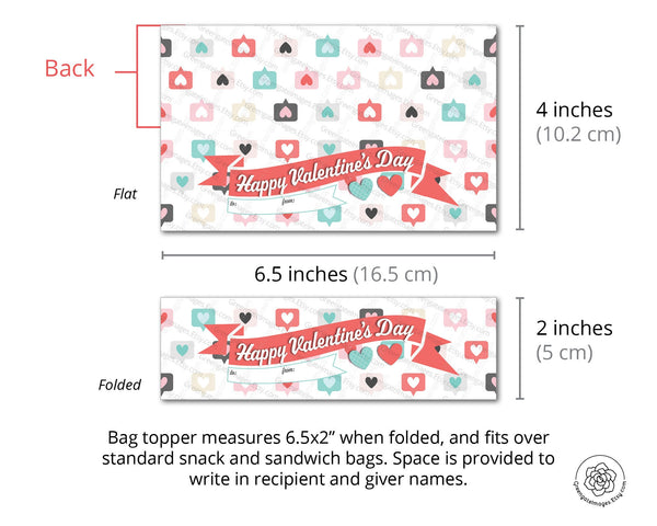 Valentine's Bag Toppers - PRINTABLE Ziplock Topper, Foldover Bag Label, Sandwich Bag Label, Snack Bag Topper, Valentine's Day Idea, coral