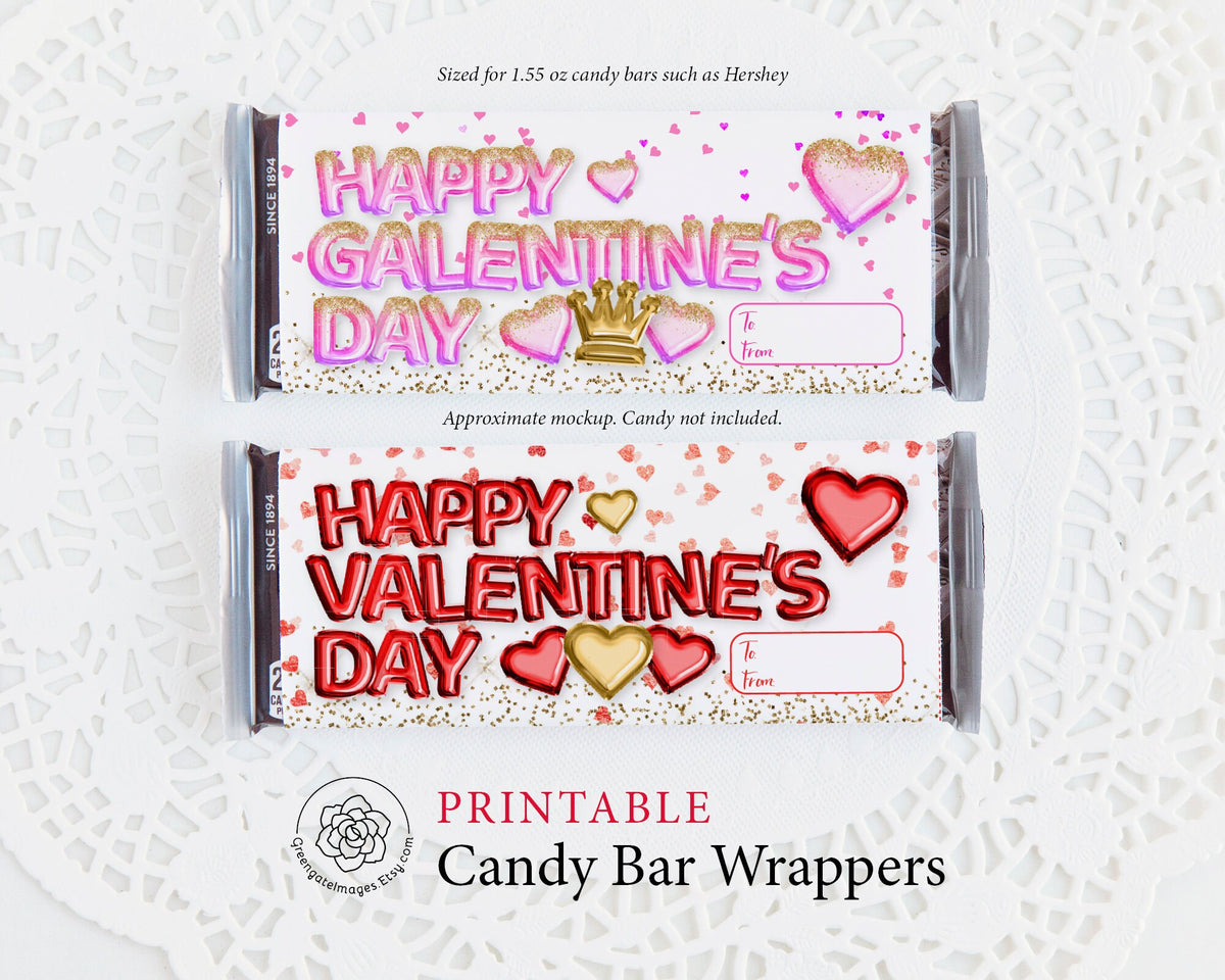 Valantine Gift Rapper Valentine / Galentine Candy Bar Wrapper Duo - Balloon Letters ...