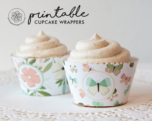 Spring Cupcake Wrappers - Pastel Floral + Butterfly