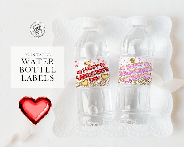 Valentine's / Galentine's Day Water Bottle Label - PRINTABLE 2x8.5" strips for beverage containers. Happy Valentine's Day instant download.