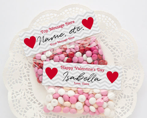 Bag Toppers, candy bag card, Corjl, favor bags, ziplock foldover label, customize color, personalized name labels, valentine ideas kids