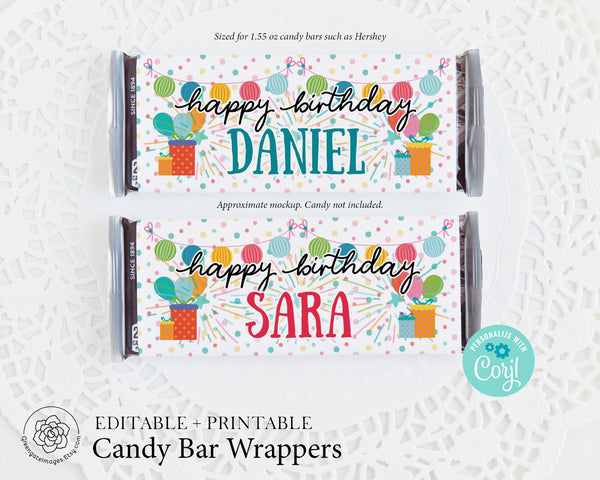 Birthday Candy Bar Wrappers 