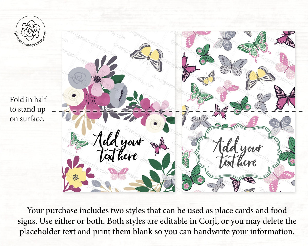 Spring Place Cards Duo - Butterflies and Flowers – Greengate Images