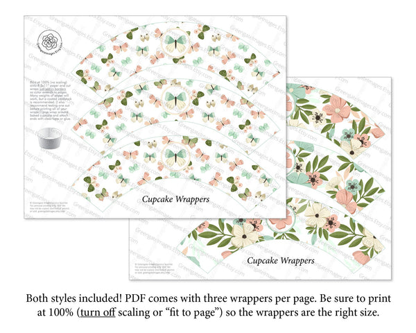 Spring Cupcake Wrappers - Pastel Floral + Butterfly - Greengate Images