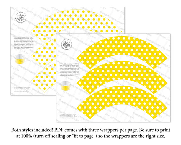 Yellow Polka Dot Cupcake Wrappers - Printable Digital Download by Greengate Images