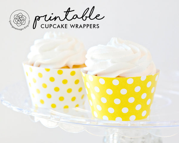 Yellow Polka Dot Cupcake Wrappers - Printable Digital Download by Greengate Images