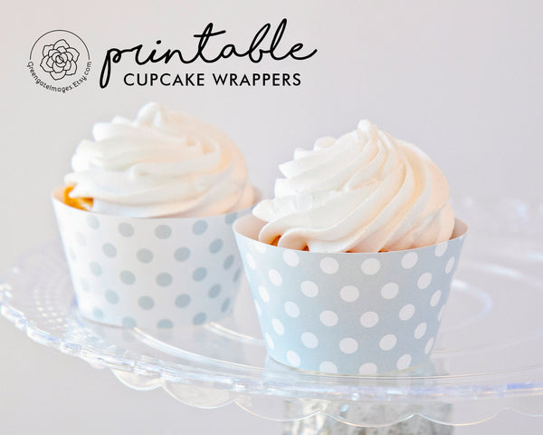 Pale Gray Polka Dot Cupcake Wrappers - Printable Digital Download by Greengate Images