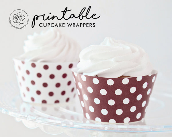 Brown Polka Dot Cupcake Wrappers - Printable Digital Download by Greengate Images
