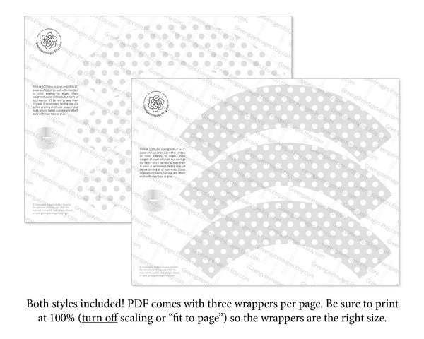 Pale Gray Polka Dot Cupcake Wrappers - Printable Digital Download by Greengate Images