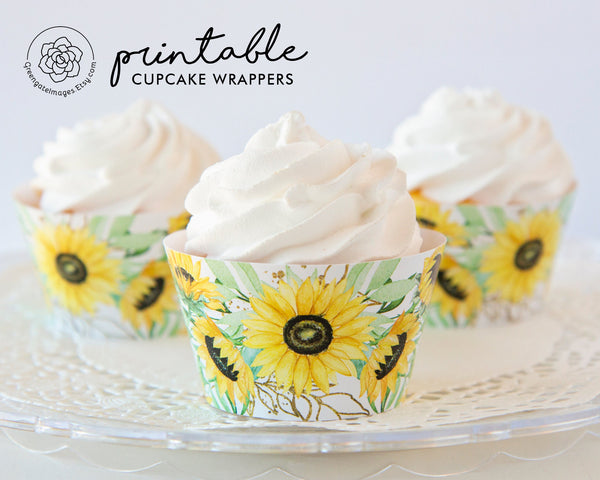 Sunflower Cupcake Wrappers - Printable Digital Download by Greengate Images