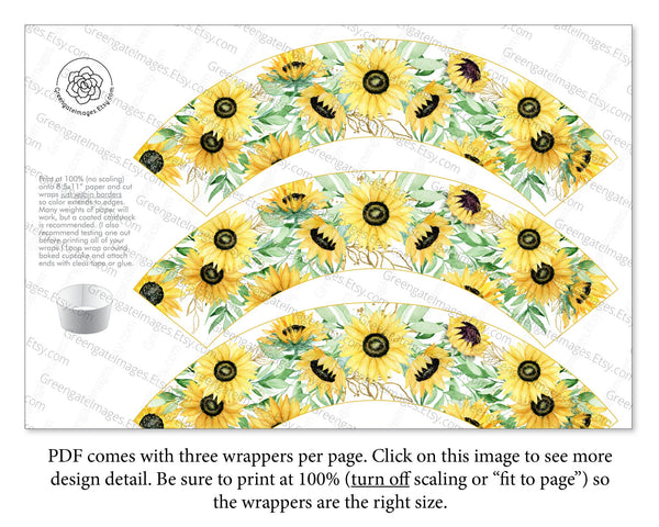 Sunflower Cupcake Wrappers - Printable Digital Download by Greengate Images