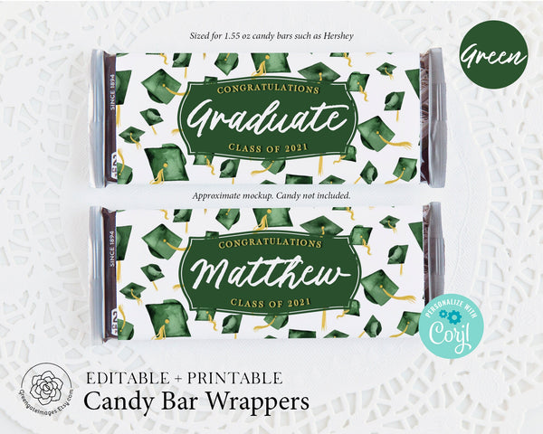 Green Graduation Candy Bar Wrappers 