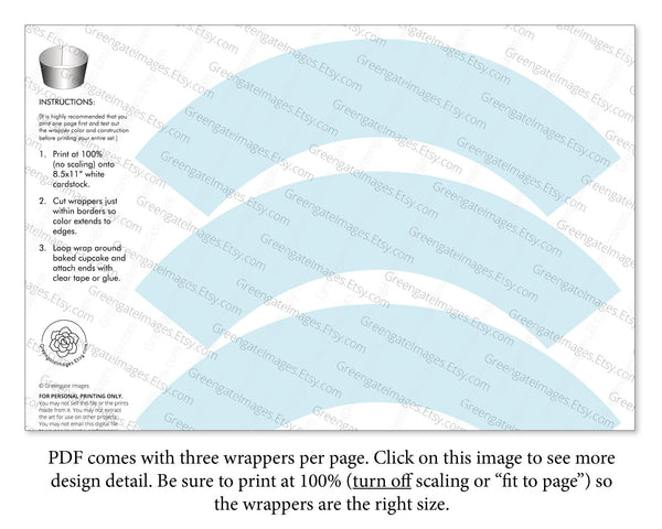 Solid Light Blue Cupcake Wrapper - Printable Digital Download by Greengate Images