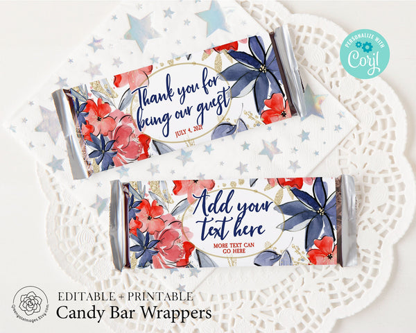 Patriotic Floral Candy Bar Wrappers 
