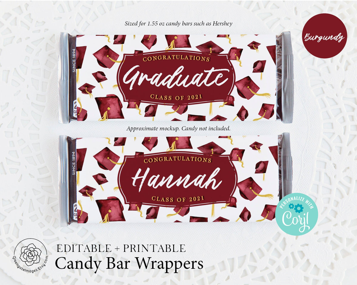 Burgundy Graduation Candy Bar Wrappers – Greengate Images