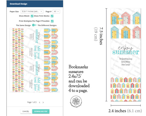 Summer Bookmark Template - Printable Digital Download by Greengate Images