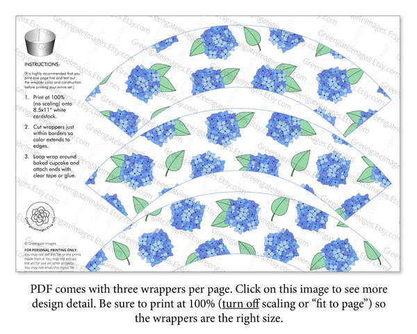 Hydrangea Cupcake Wrappers - Printable Digital Download by Greengate Images