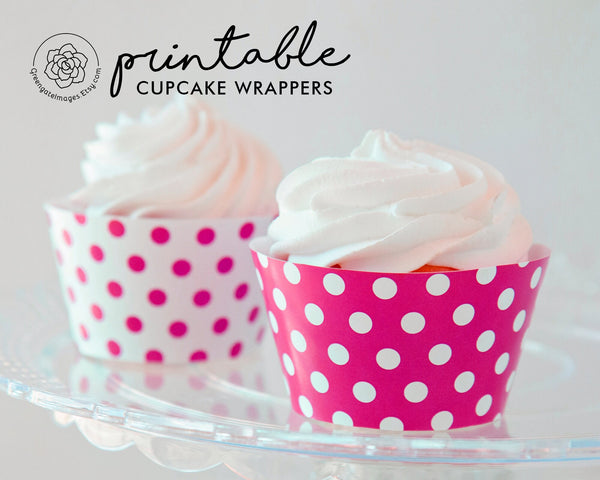Fuchsia Polka Dot Cupcake Wrappers - Printable Digital Download by Greengate Images
