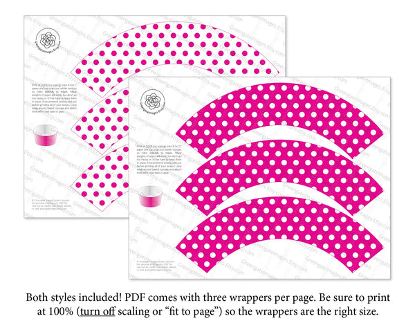 Fuchsia Polka Dot Cupcake Wrappers - Printable Digital Download by Greengate Images
