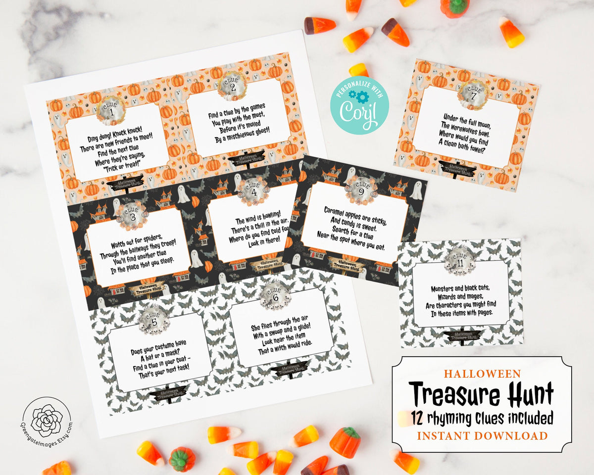 Halloween Treasure Hunt Editable Clue Set - Orange and Black Classic D ...