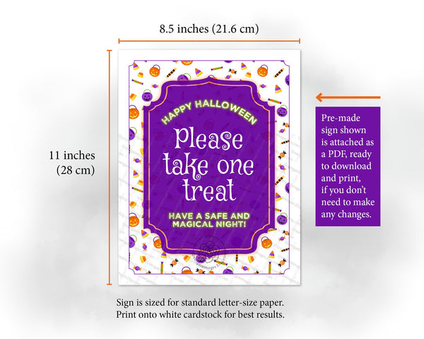 Please Take One Treat Sign Template 