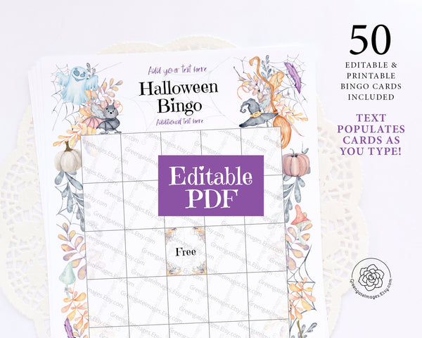 Halloween Bingo Template - Pastel Cheery - Greengate Images