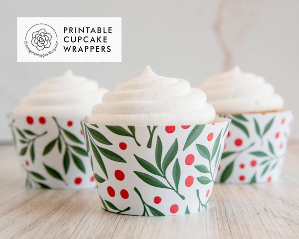 Christmas Berries and Leaves Cupcake Wrappers 