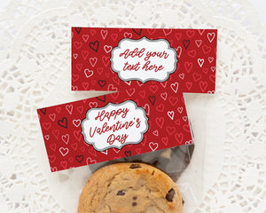 Valentine's Day Cookie Pouch Topper - PRINTABLE - editable in Corjl Foldover Bag Label 4.5 inches wide 3.5 inches, custom small bag tag