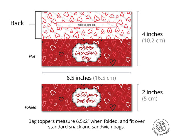 Valentine's Day Bag Toppers - PRINTABLE sandwich bag card, Ziplock Topper, Foldover Bag Label, party favor ideas, Snack Bag Topper, Corjl