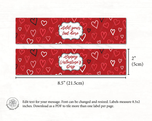 Valentine Water Bottle Label - printable, corjl editable, beverage wrap, valentine's day, galentine's day, classic hearts treat ideas