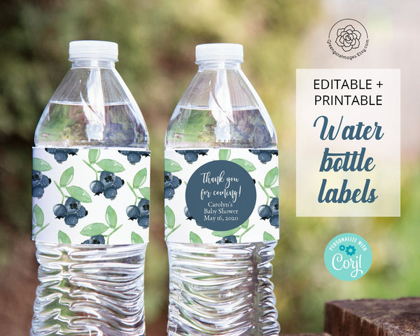 Blueberry Water Bottle Label - Printable Digital Download by Greengate Images