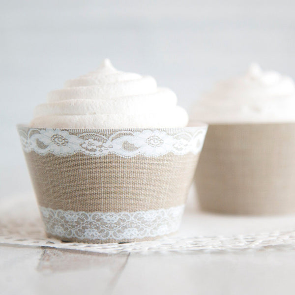 Burlap and Lace Cupcake Wrappers 