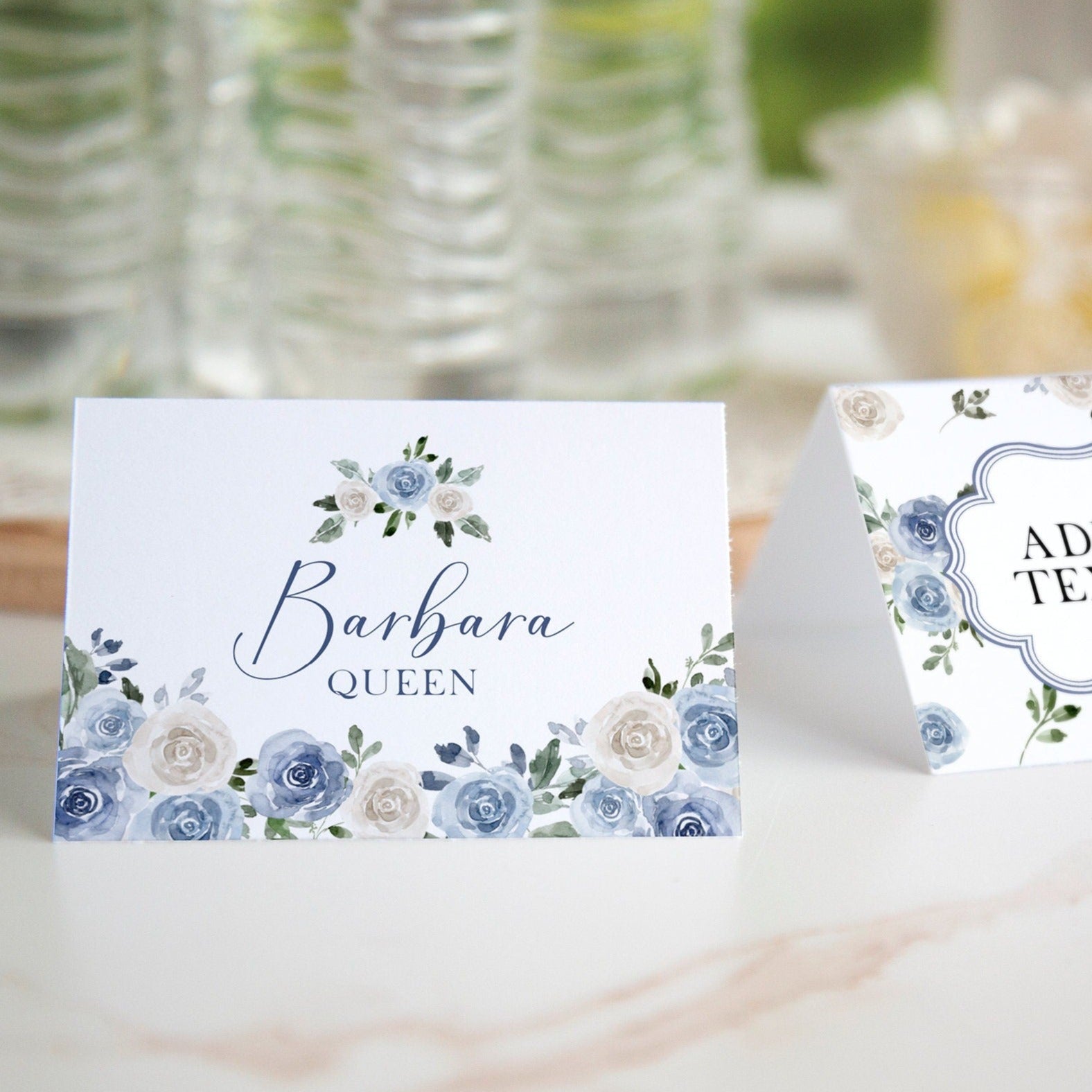Dusty Blue Rose Place Cards 
