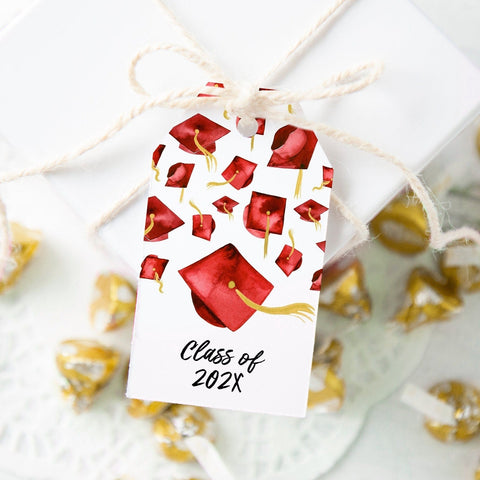 Red Graduation Cap Gift Tags 