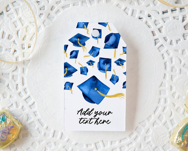 Royal Blue Graduation Cap Gift Tags 