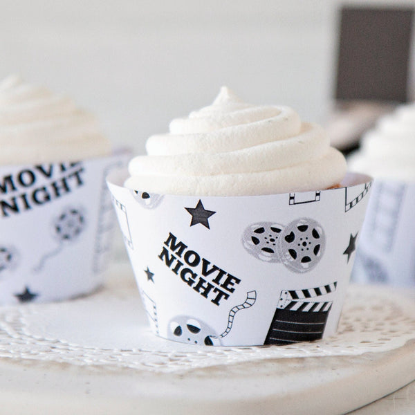Black and White Movie Night Cupcake Wrapper 