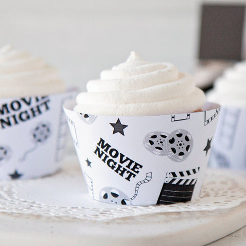 Black and White Movie Night Cupcake Wrapper 