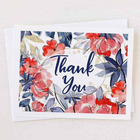 Patriotic Floral Note Card: PRINTABLE, editable download, personalize in Corjl, A2 notecard size, edit inside message, custom thank you card