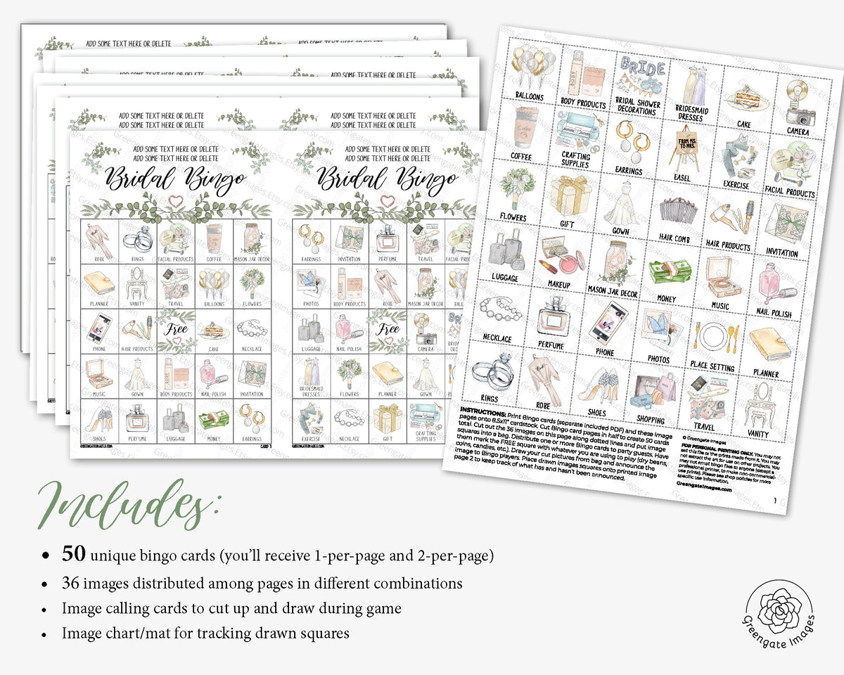 Greenery Bridal Bingo Cards – Greengate Images