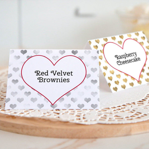 Silver and Gold Heart Buffet Signs / Place Cards 