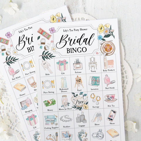 Tea Party Bridal Shower Bingo Cards