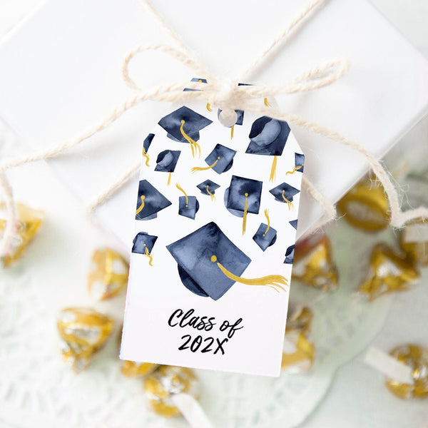 Navy Blue Graduation Cap Gift Tags 