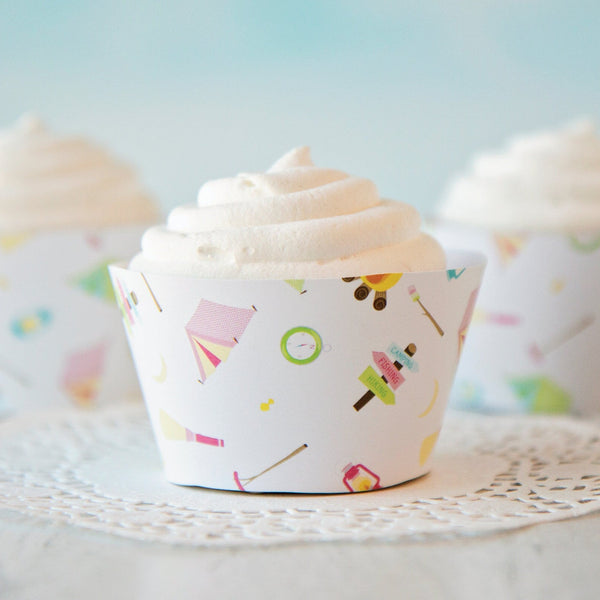 Pink Camping Cupcake Wrapper - Printable Digital Download by Greengate Images